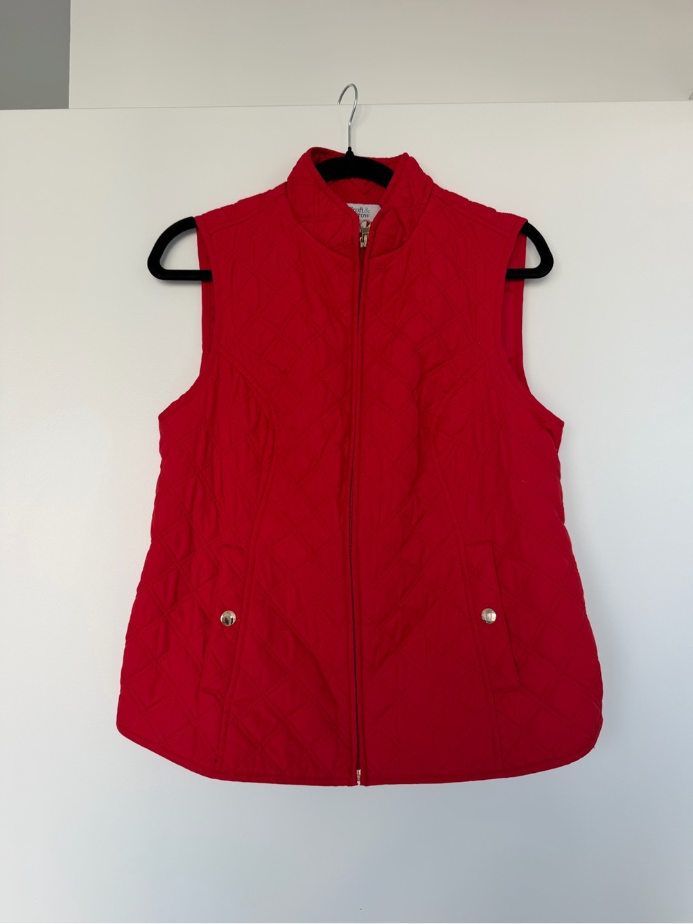 Red Puffer Vest with Gold Hardware